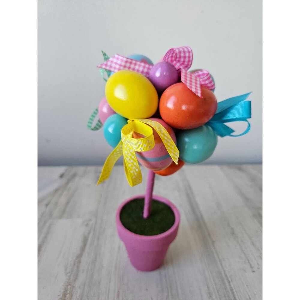 Egg Easter flower pot spring decor ribbons pink pastel unique large